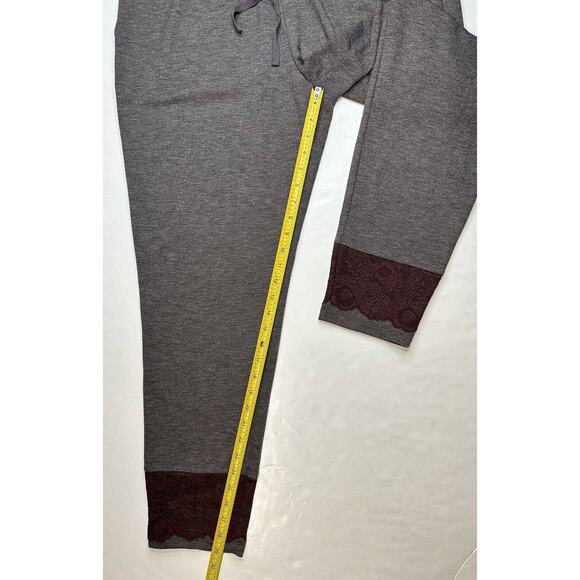 Logo Lounge Skinny Pants Sz Large Gray Pull On Stretch Soft Casual Lace Hem - Picture 5 of 12